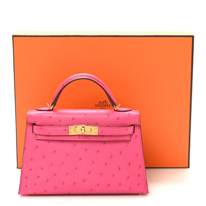 Hermes Ostrich Horseshoe Kelly Sellier Mini 20 Rose Pop Orange Poppy 11 of 11