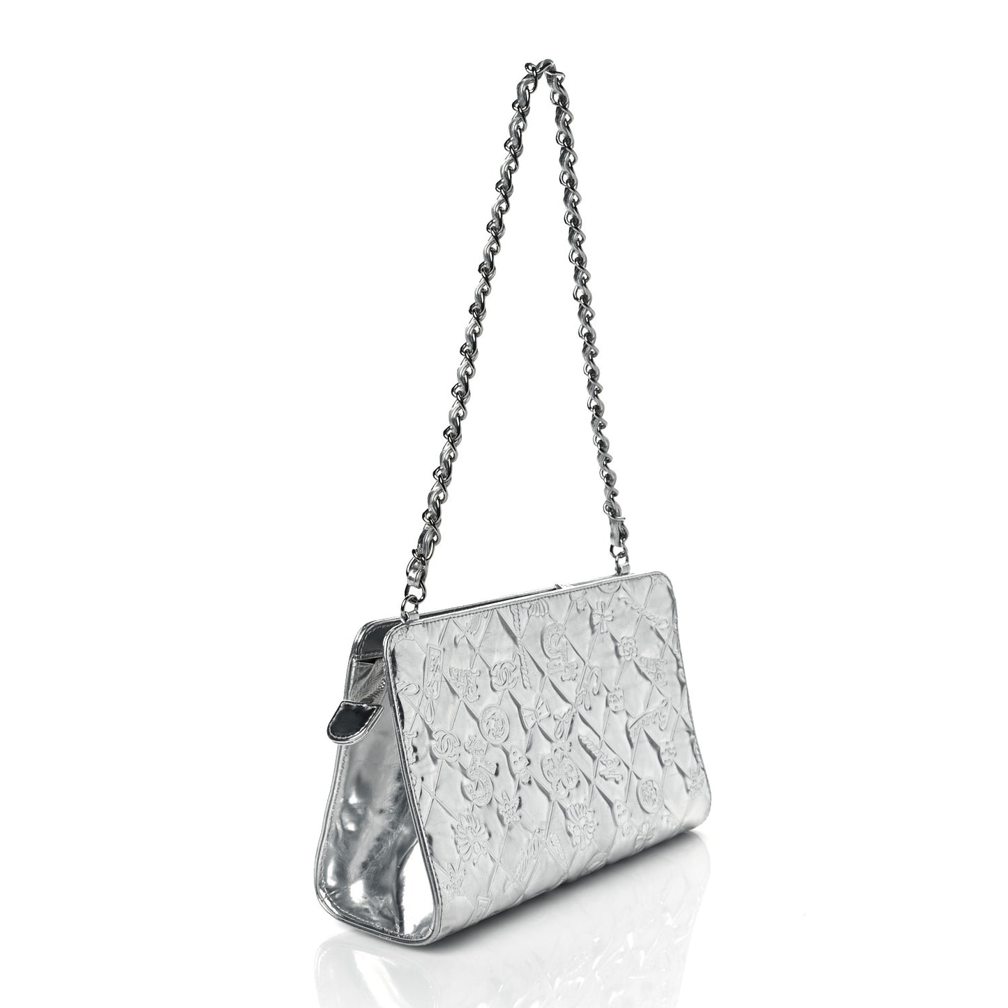 Metallic Patent Calfskin Lucky Symbols Pochette Silver