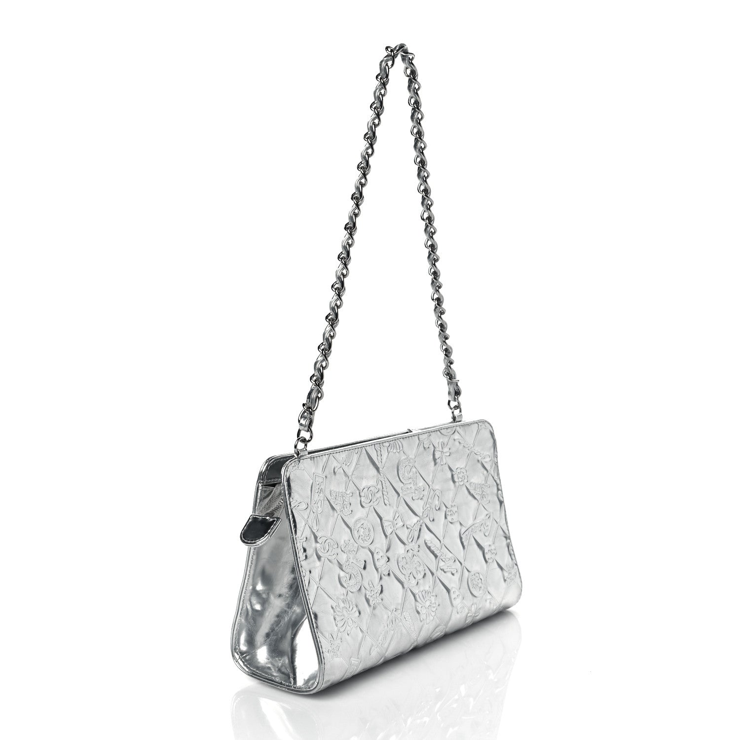 Chanel Metallic Patent Calfskin Lucky Symbols Pochette Silver 3 of 9