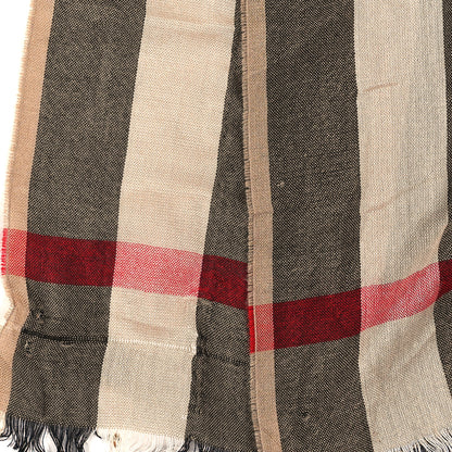 Burberry Silk Cashmere Giant Check Lightweight Scarf Camel 5 of 5