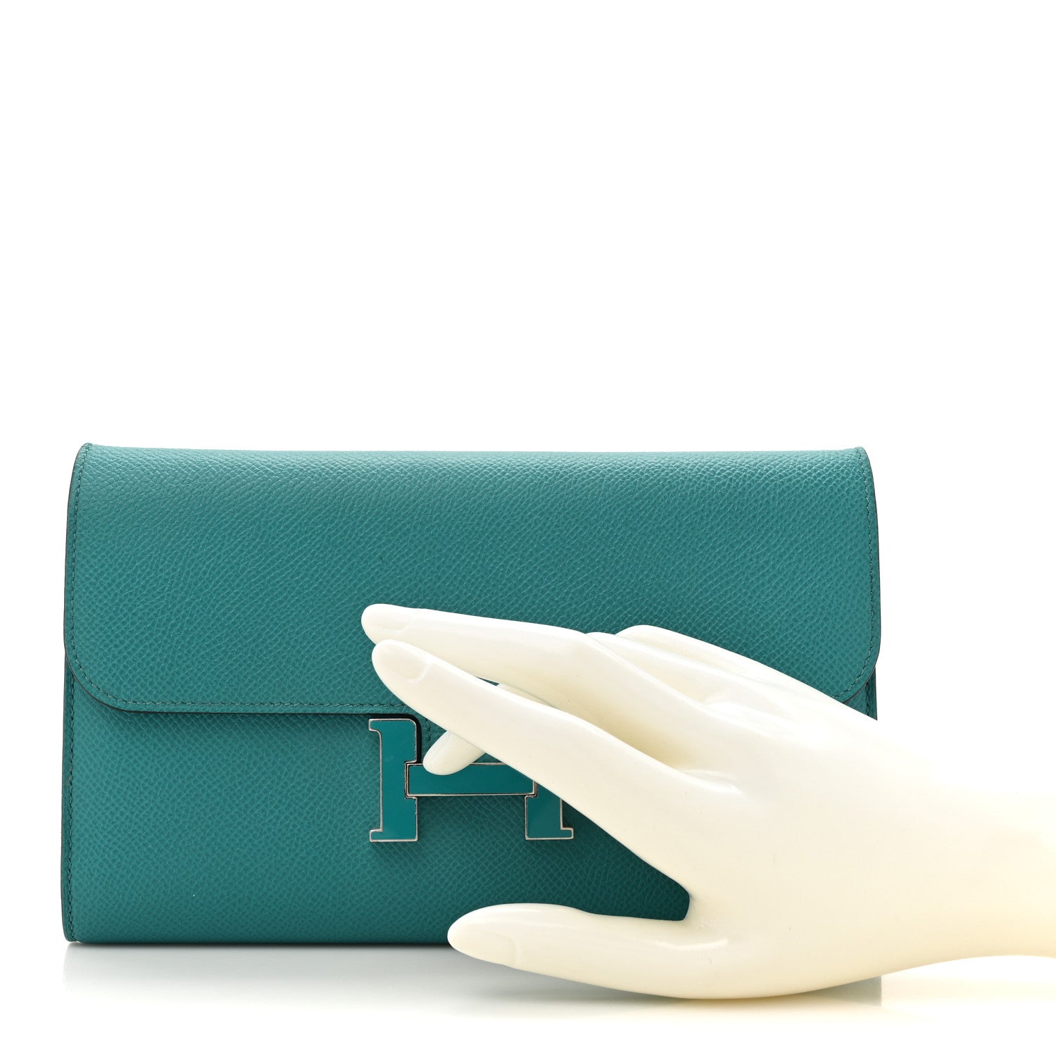 Hermes Epsom Enamel Constance Long Wallet Bleu Paon 2 of 10