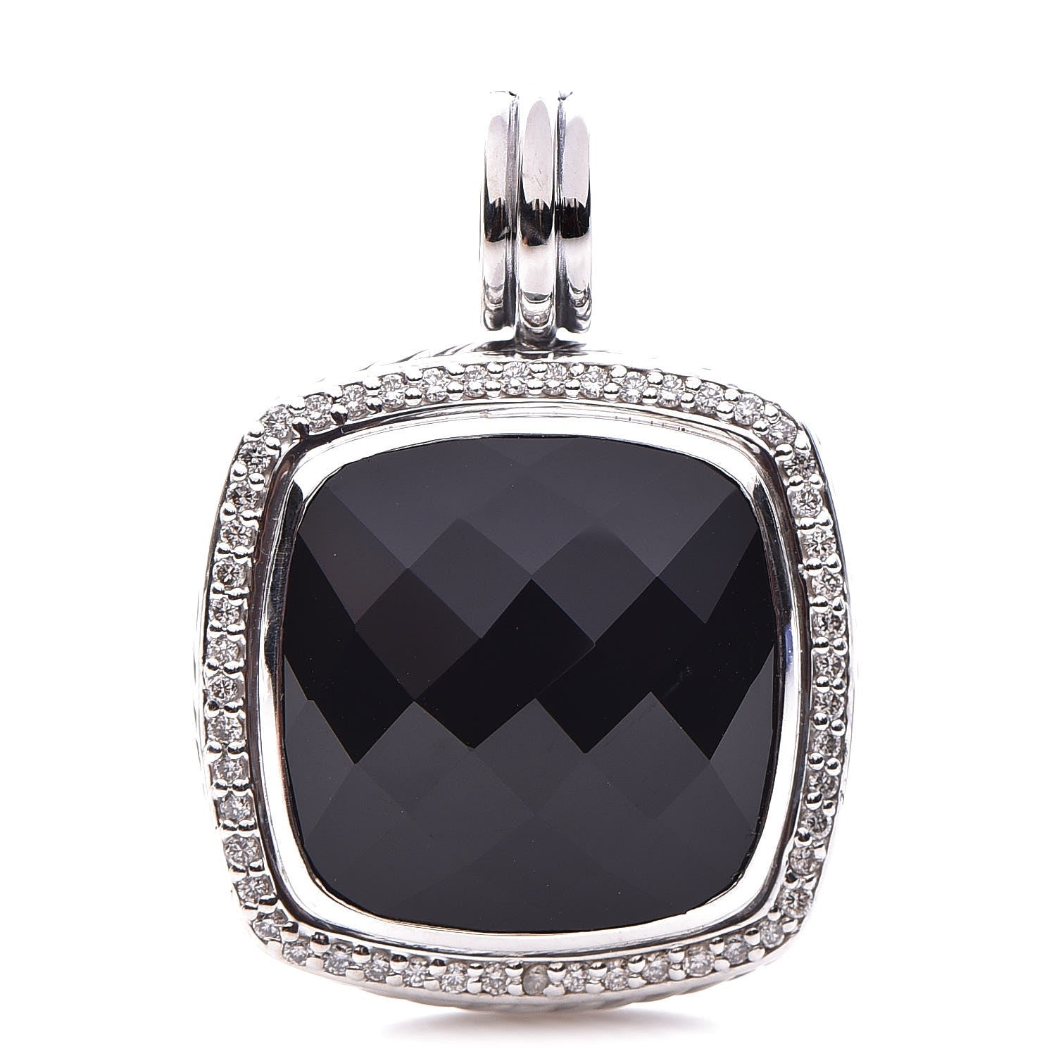 David Yurman Sterling Silver Diamond Black Onyx 21mm Albion Enhancer Pendant 1 of 4