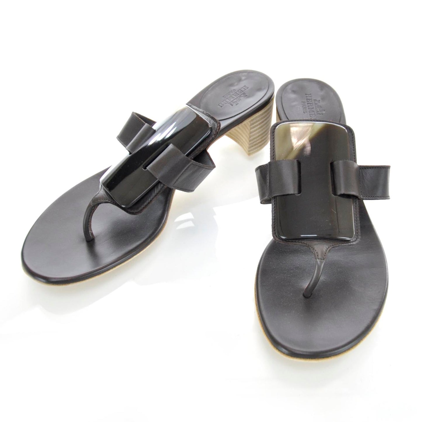 Leather Horn Corne Ligne Sandals 38.5 Brown