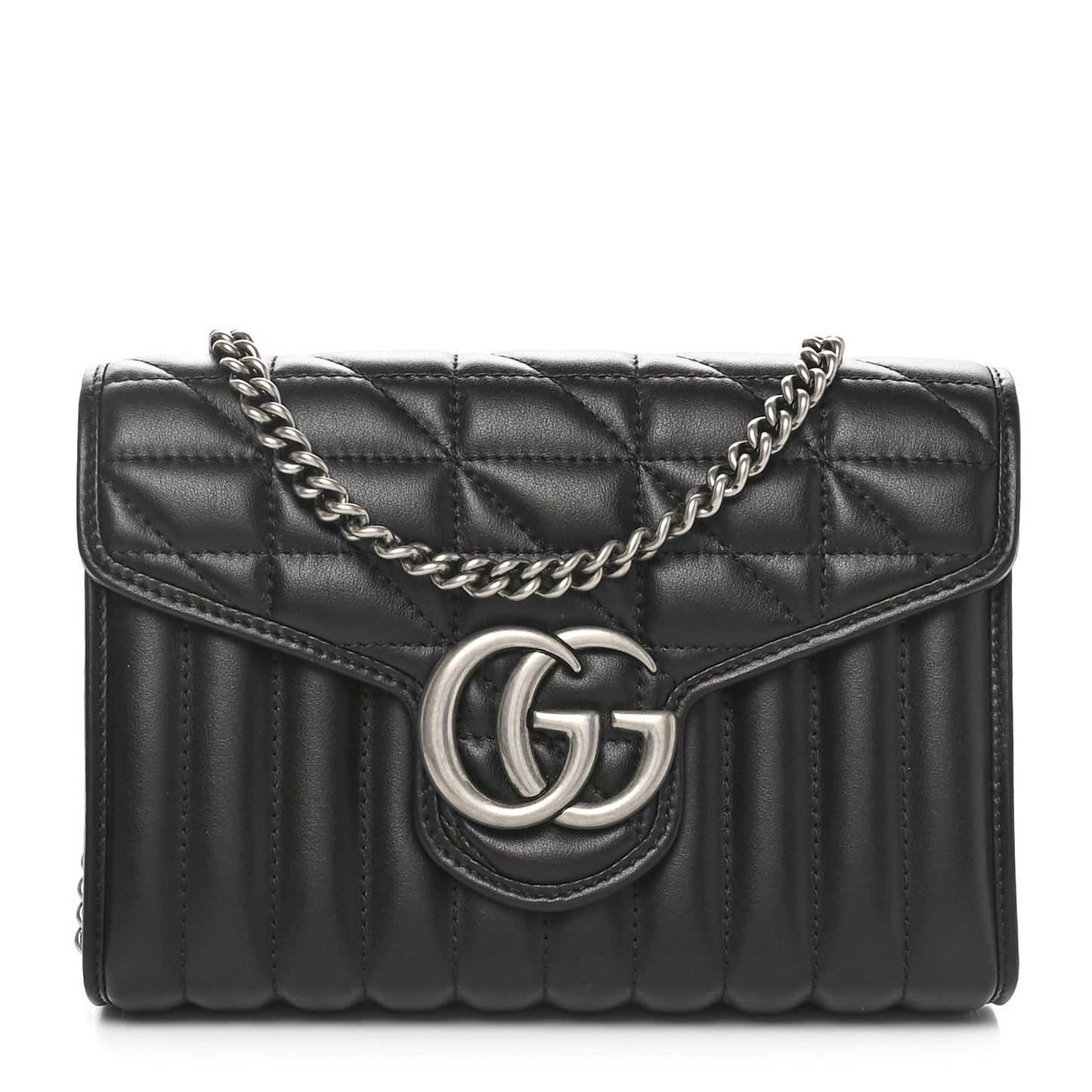 Calfskin Matelasse Aria GG Marmont Chain Wallet Black