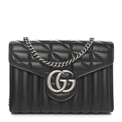 Gucci Calfskin Matelasse Aria GG Marmont Chain Wallet Black 1 of 11