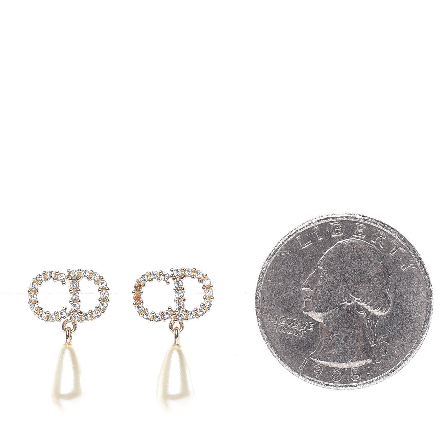 Pearl Crystal CD Drop Earrings Gold
