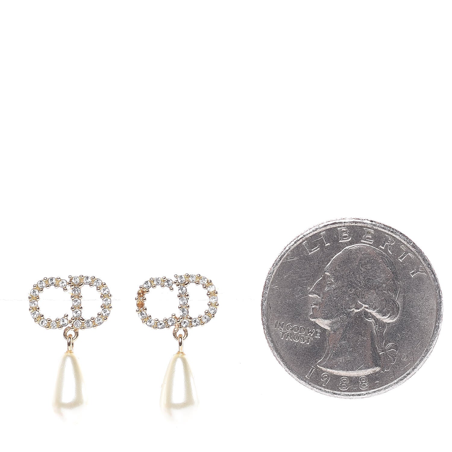 Christian Dior Pearl Crystal CD Drop Earrings Gold 2 of 5