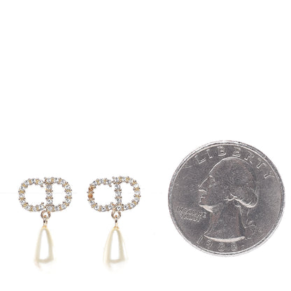 Christian Dior Pearl Crystal CD Drop Earrings Gold 2 of 5