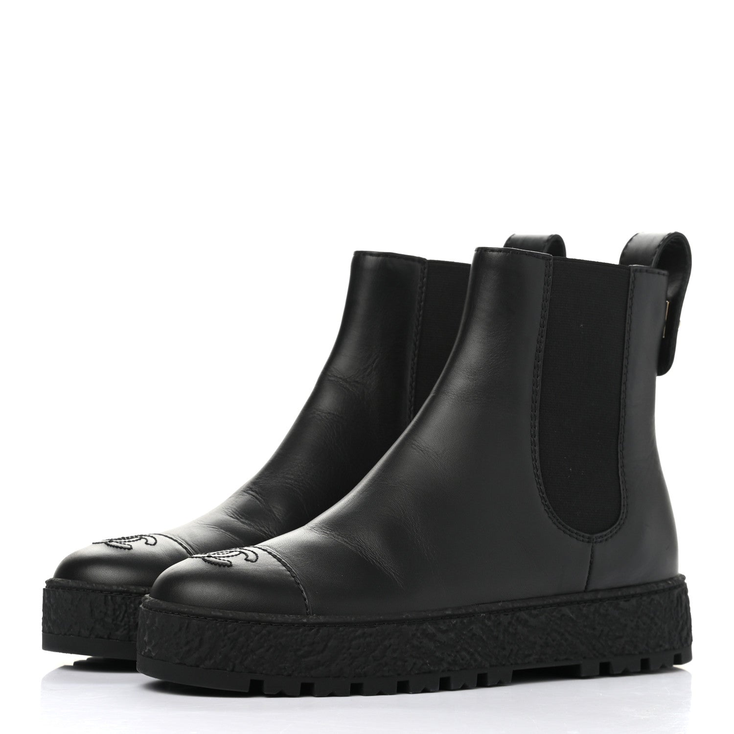 Chanel Calfskin Cap Toe CC Ankle Boots 37 Black 3 of 10