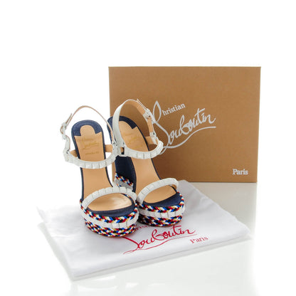 Christian Louboutin Calfskin Rope Denim Cataclou 140 Wedge Sandals 39 White Blue 8 of 8