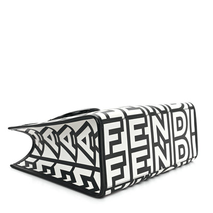 Fendi X MARC JACOBS Vitello King Logo Print Medium Fendi Sunshine Shopper Tote Black White 4 of 10