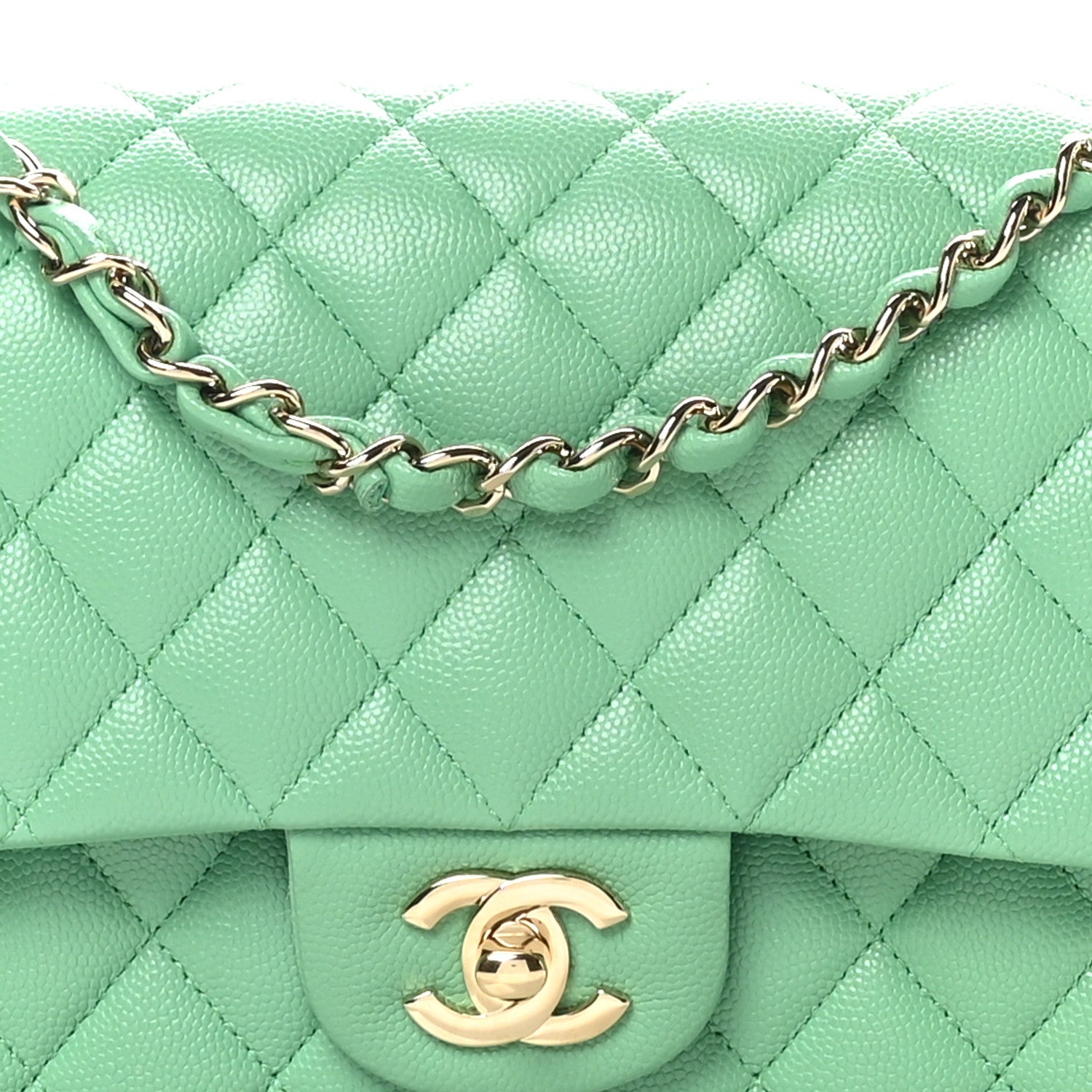 Chanel Caviar Quilted Medium Double Flap Green 8 of 11