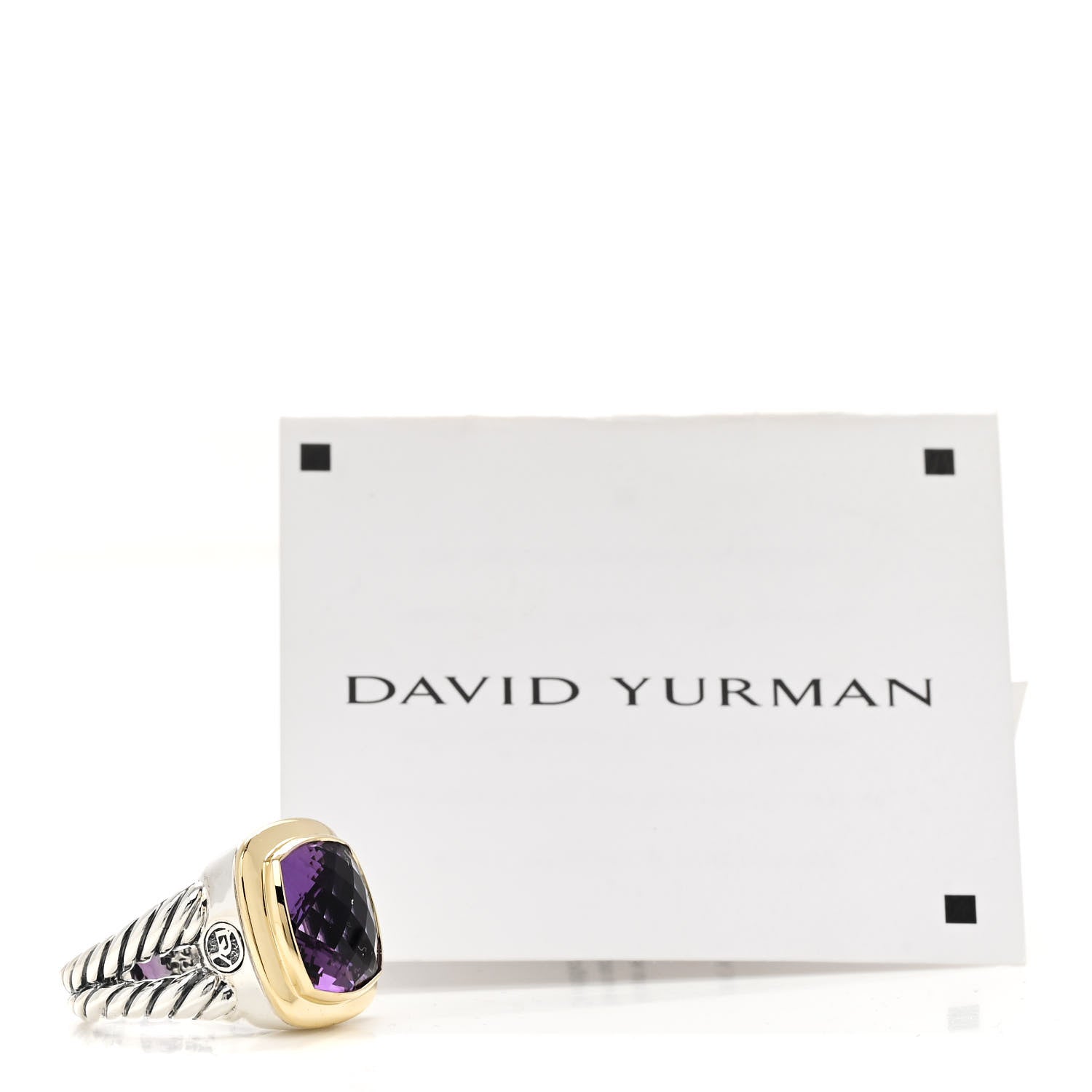 David Yurman Sterling Silver 18K Yellow Gold Amethyst 14mm Albion Ring 57 8 7 of 7
