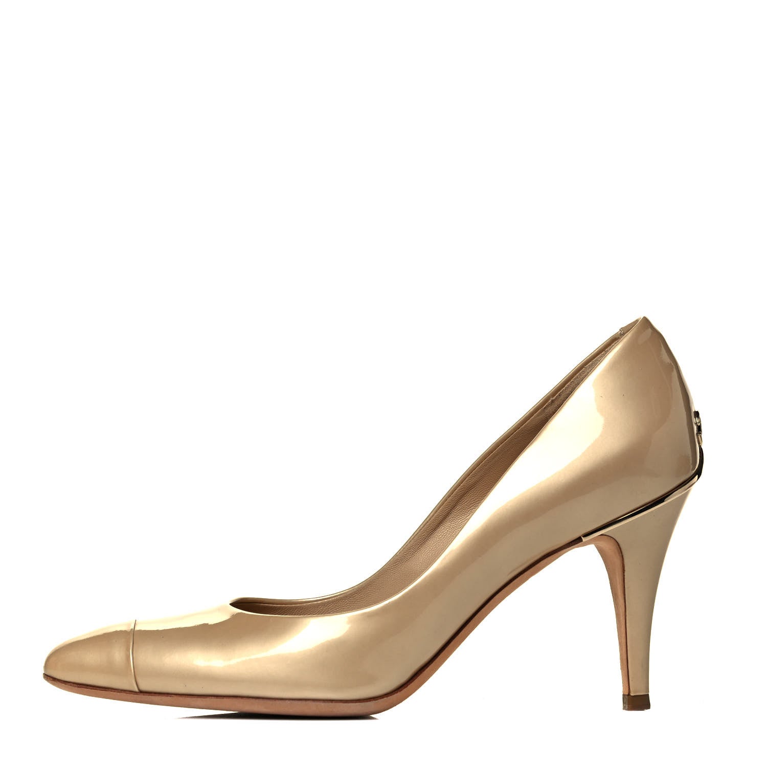 Chanel Metallic Patent Cap Toe CC Pumps 38.5 Gold 1 of 7