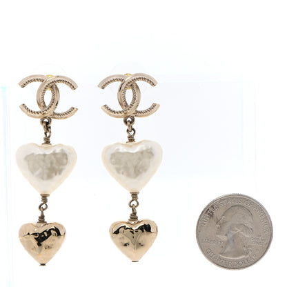 Chanel Pearl CC Double Heart Drop Earrings Gold 2 of 5