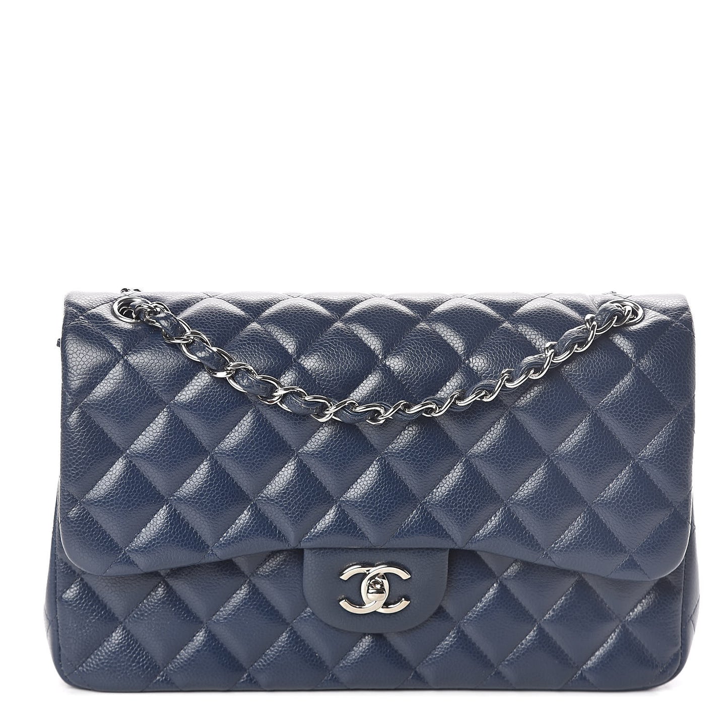 Caviar Quilted Jumbo Double Flap Navy