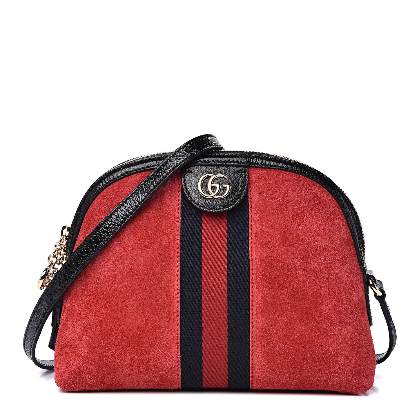 Suede Patent Web GG Small Ophidia Dome Shoulder Bag Hibiscus Red