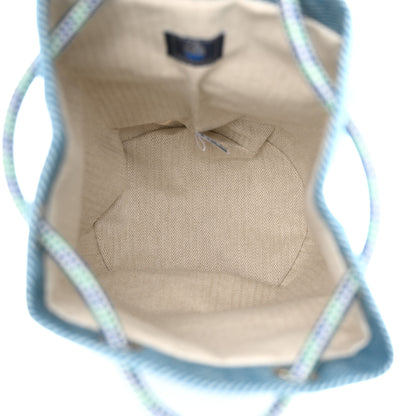 Hermes Toile H Canvas Les Cabanes Drawstring Duffle Bag Bleu Paon 5 of 10