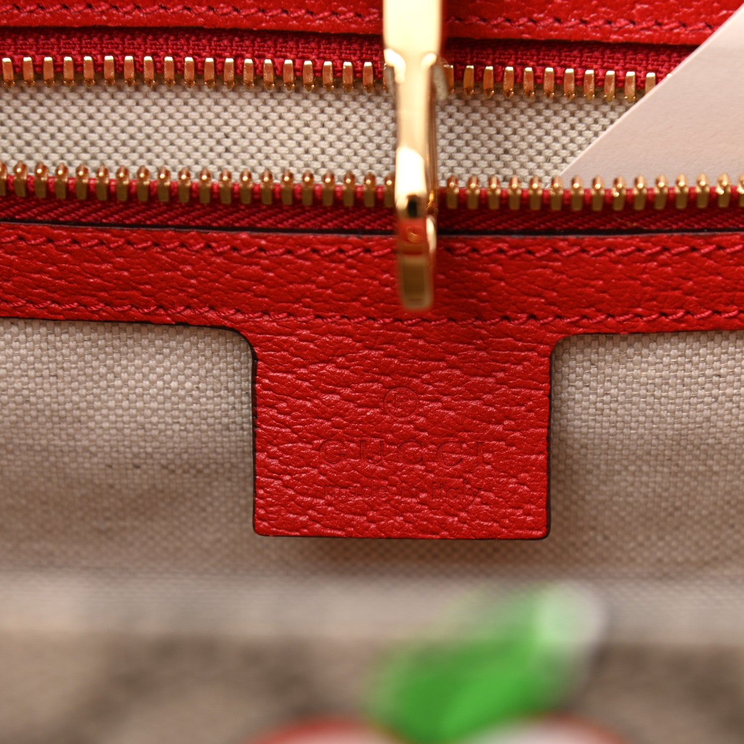Gucci GG Supreme Monogram Apple Dollar Calfskin Large Retro Interlocking G Tote Bag Beige Ebony Multicolor Lobster Red 6 of 10
