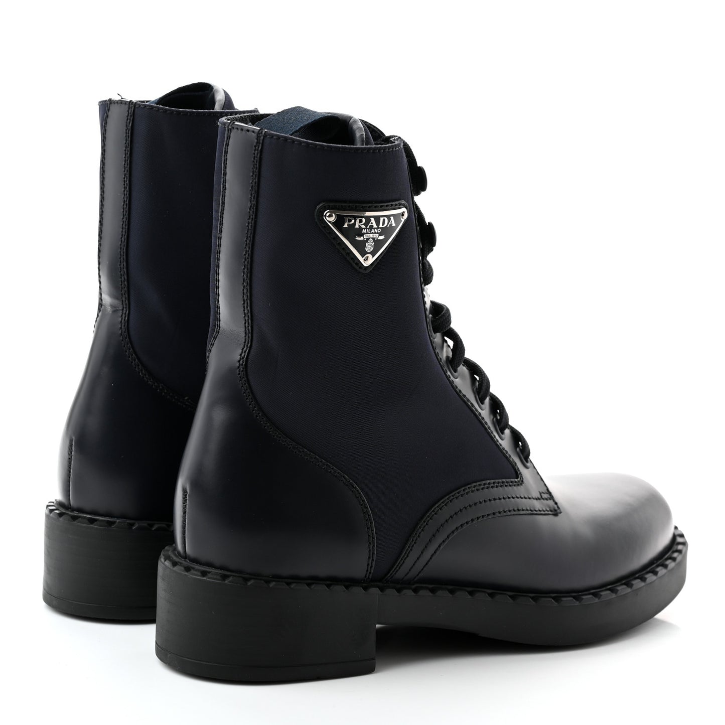 Spazzolato Re-Nylon Metal Triangle Logo Womens 50mm Combat Boots 36.5 Bleu