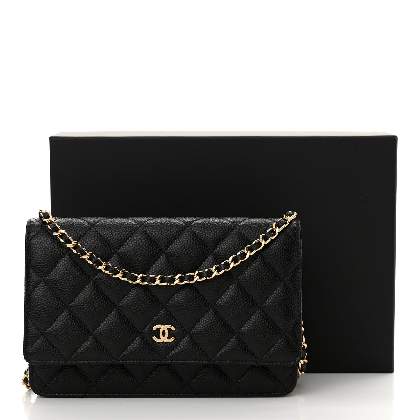 Caviar Quilted Wallet on Chain WOC Black