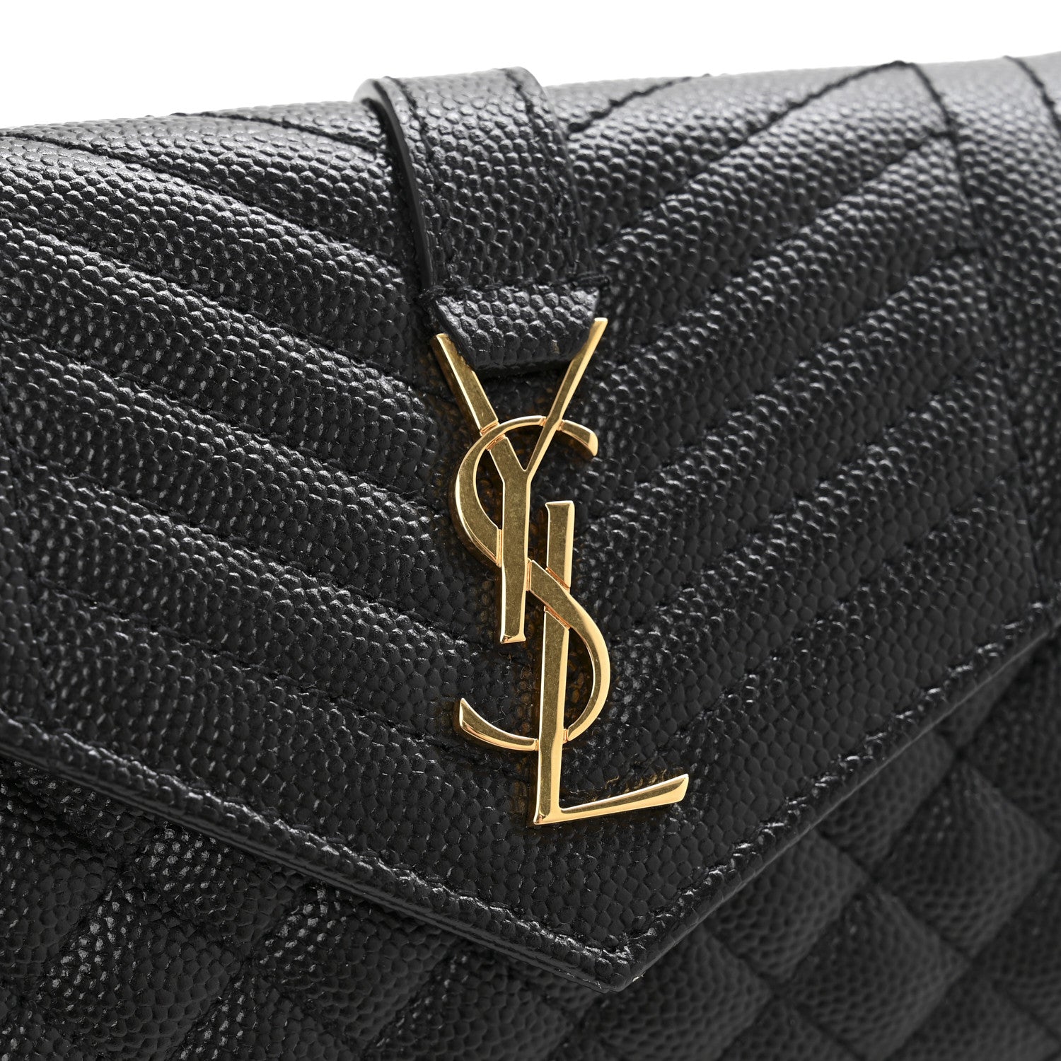 Saint Laurent Grain De Poudre Textured Mixed Matelasse Triquilt Small Monogram Envelope Wallet Black 9 of 10