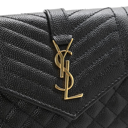 Saint Laurent Grain De Poudre Textured Mixed Matelasse Triquilt Small Monogram Envelope Wallet Black 9 of 10