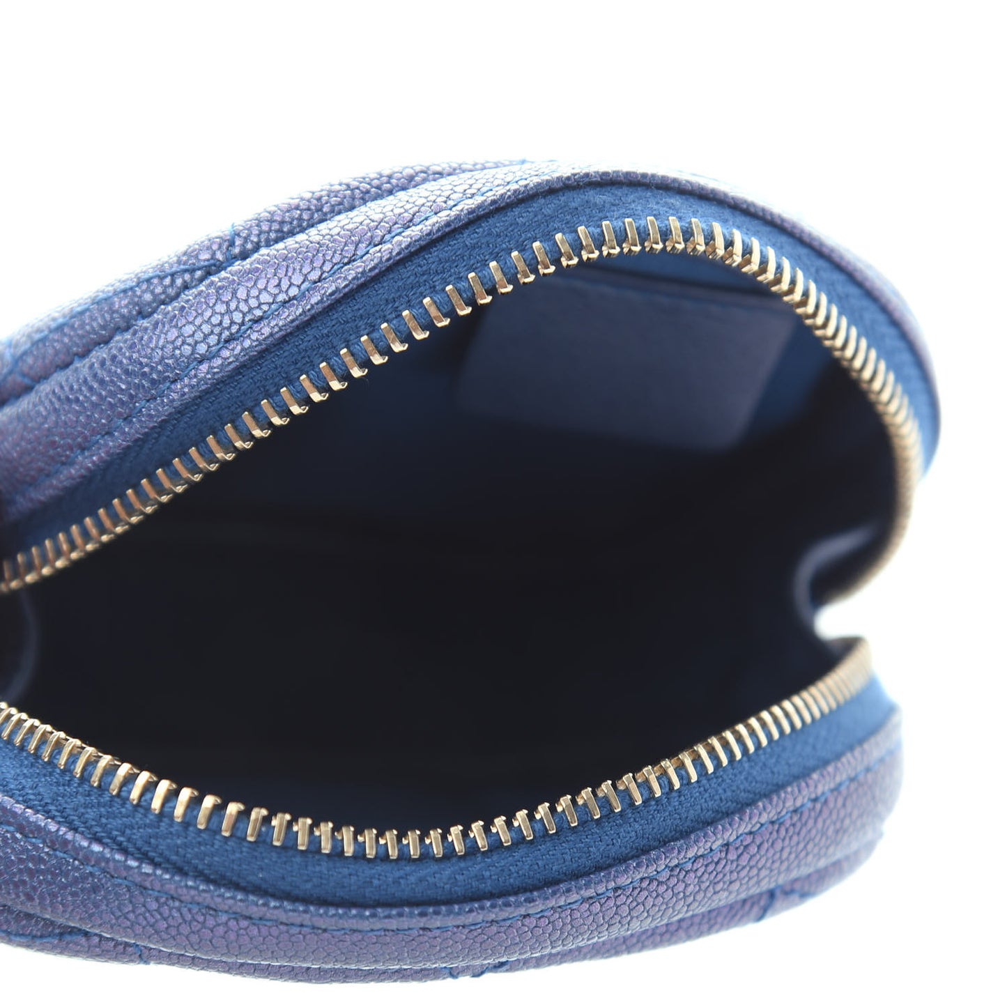 Iridescent Caviar Quilted Zip Around Classic Coin Purse Blue