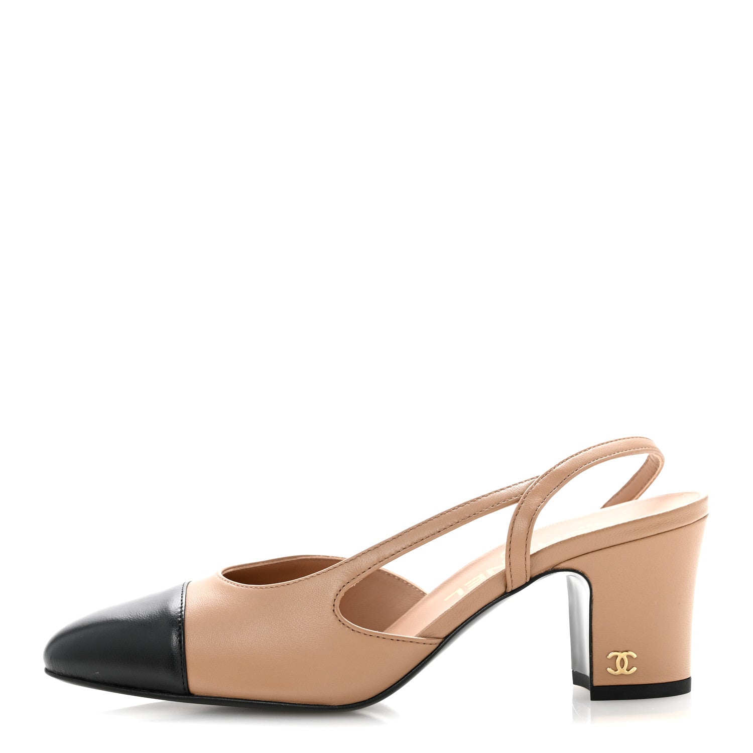 Chanel Lambskin Cap Toe CC Slingback Pumps 36.5 Dark Beige Black 1 of 10