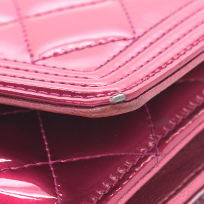 Chanel Metallic Patent Calfskin Quilted Boy Wallet On Chain WOC Fuchsia 15 of 20