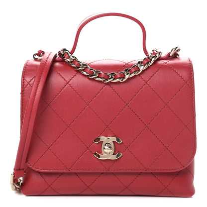 Chanel Calfskin Quilted Small Double Pocket Top Handle Flap Red 1 of 4