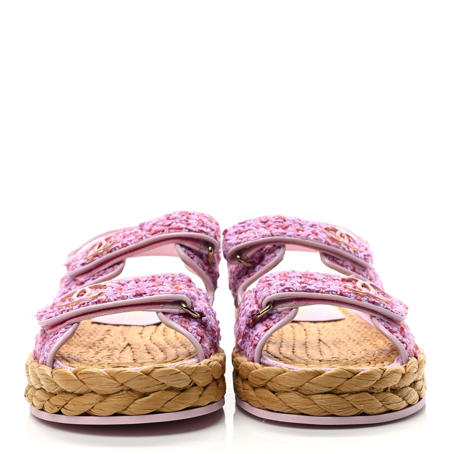 Tweed Lambskin Velcro Dad Sandals 39.5 Pink Multicolor