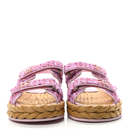 Chanel Tweed Lambskin Velcro Dad Sandals 39.5 Pink Multicolor 2 of 8