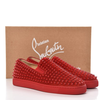 Christian Louboutin Veau Velours Mens GG Spikes Roller Boat Flats 43 Rougissime 8 of 8