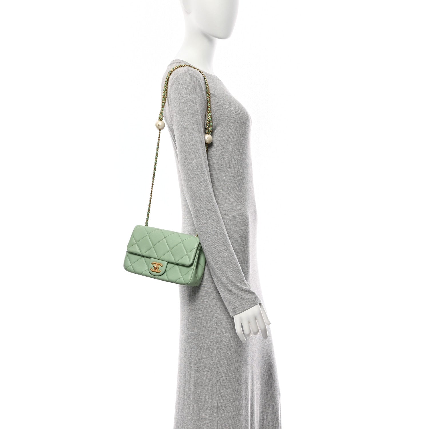 Chanel Lambskin Quilted Pearl Small Flap Light Green 2 of 11