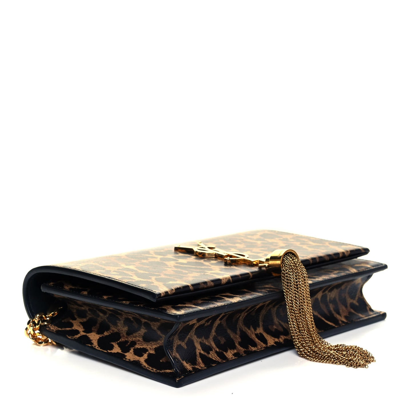 Calfskin Heart Leopard Print Classic Monogram Kate Tassel Satchel Toffee