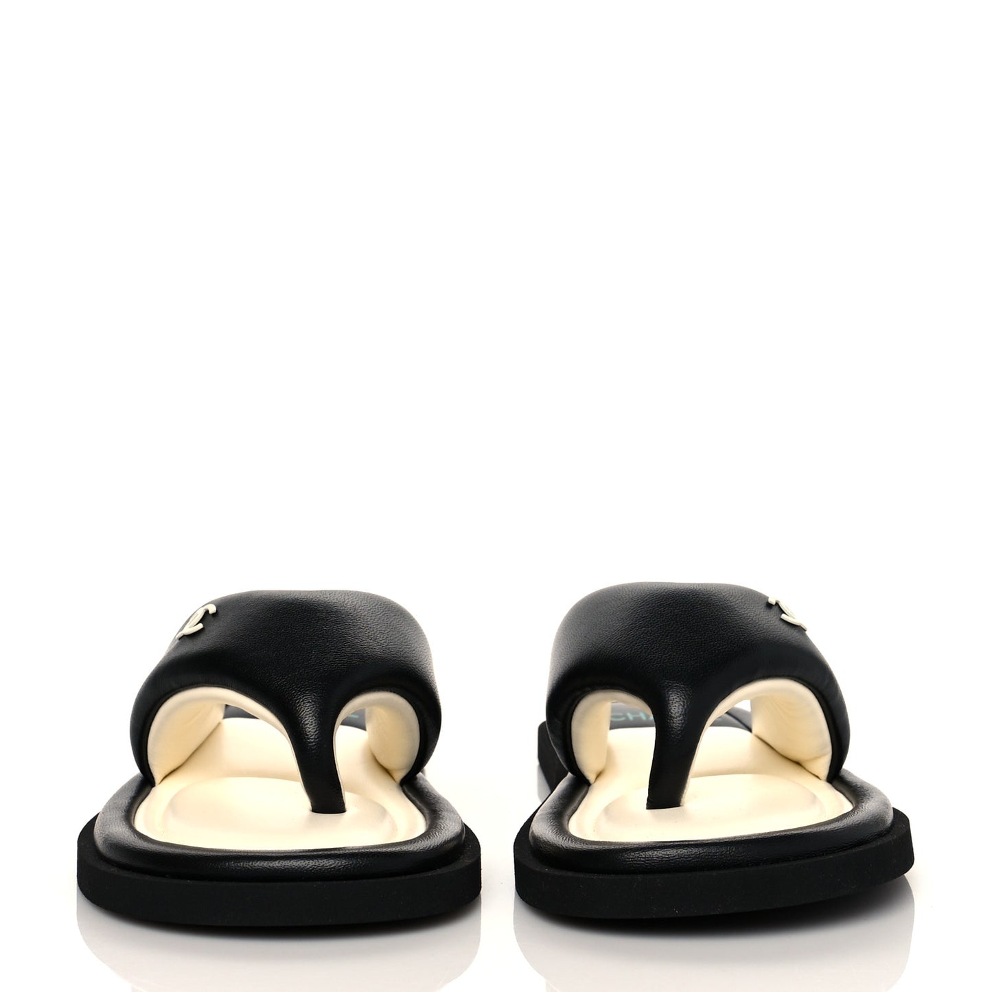 Lambskin Padded Pool Thong Sandals 36 Black