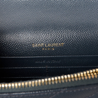 Saint Laurent Grain De Poudre Matelasse Chevron Monogram Chain Wallet Storm 6 of 11