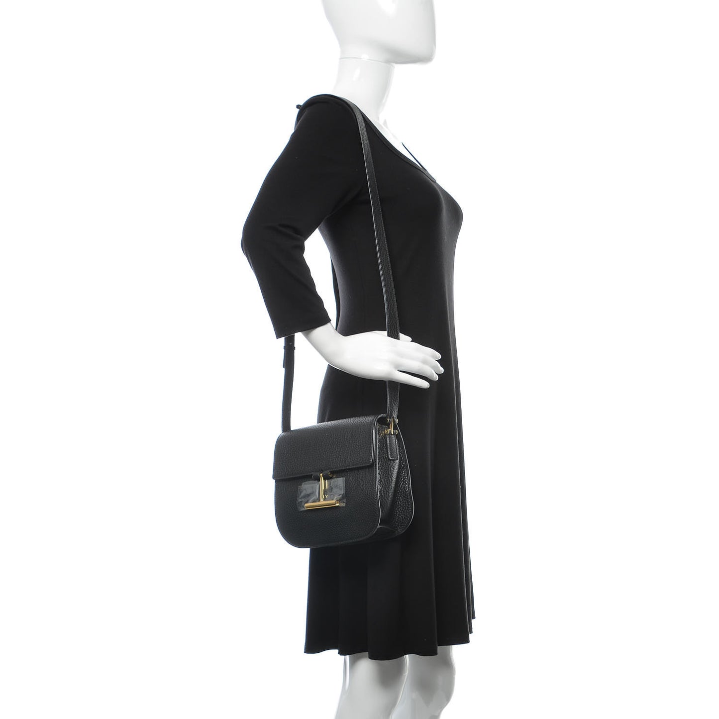 Calfskin Small T Clasp Tara Crossbody Bag Black