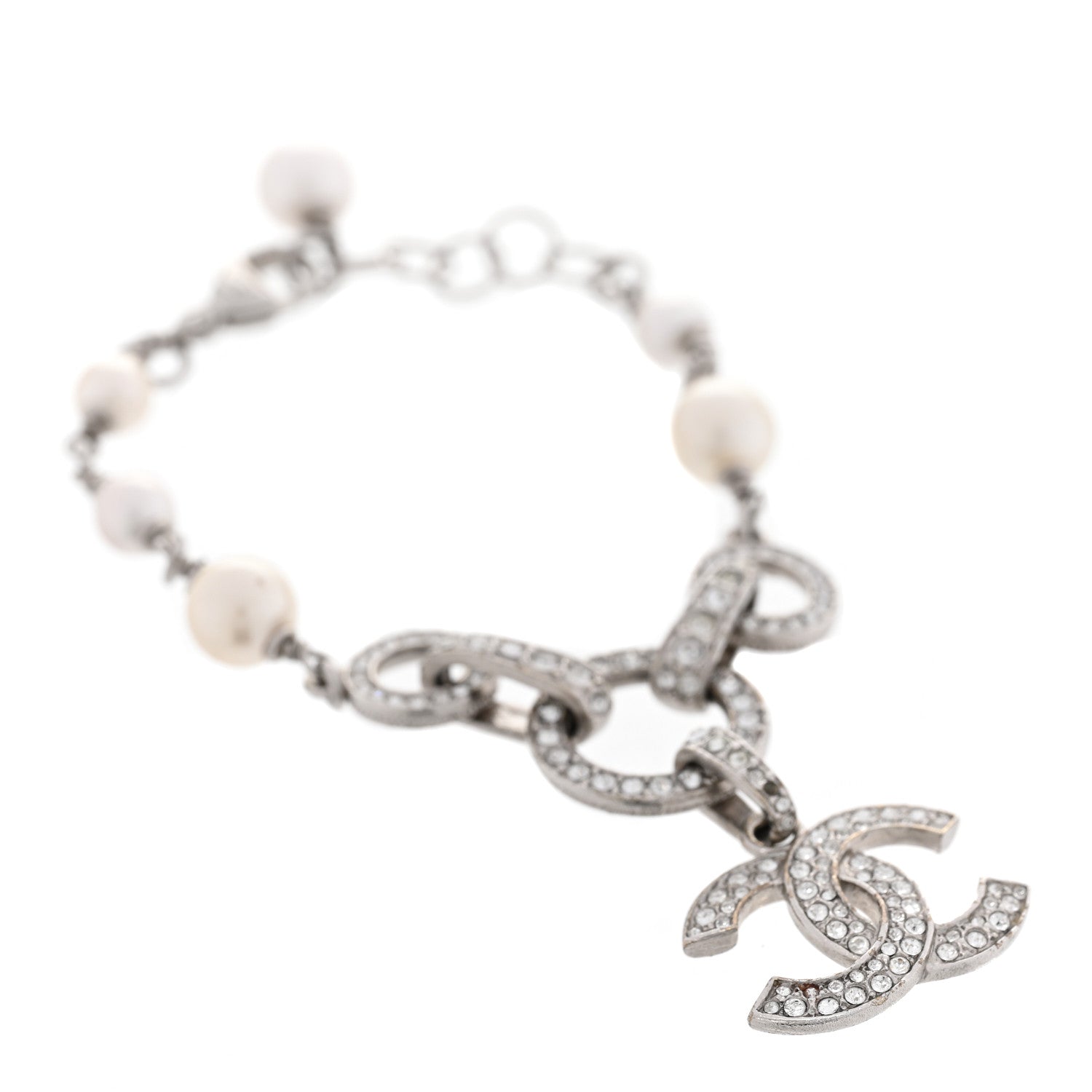 Chanel Crystal Pearl CC Bracelet Silver 1 of 3