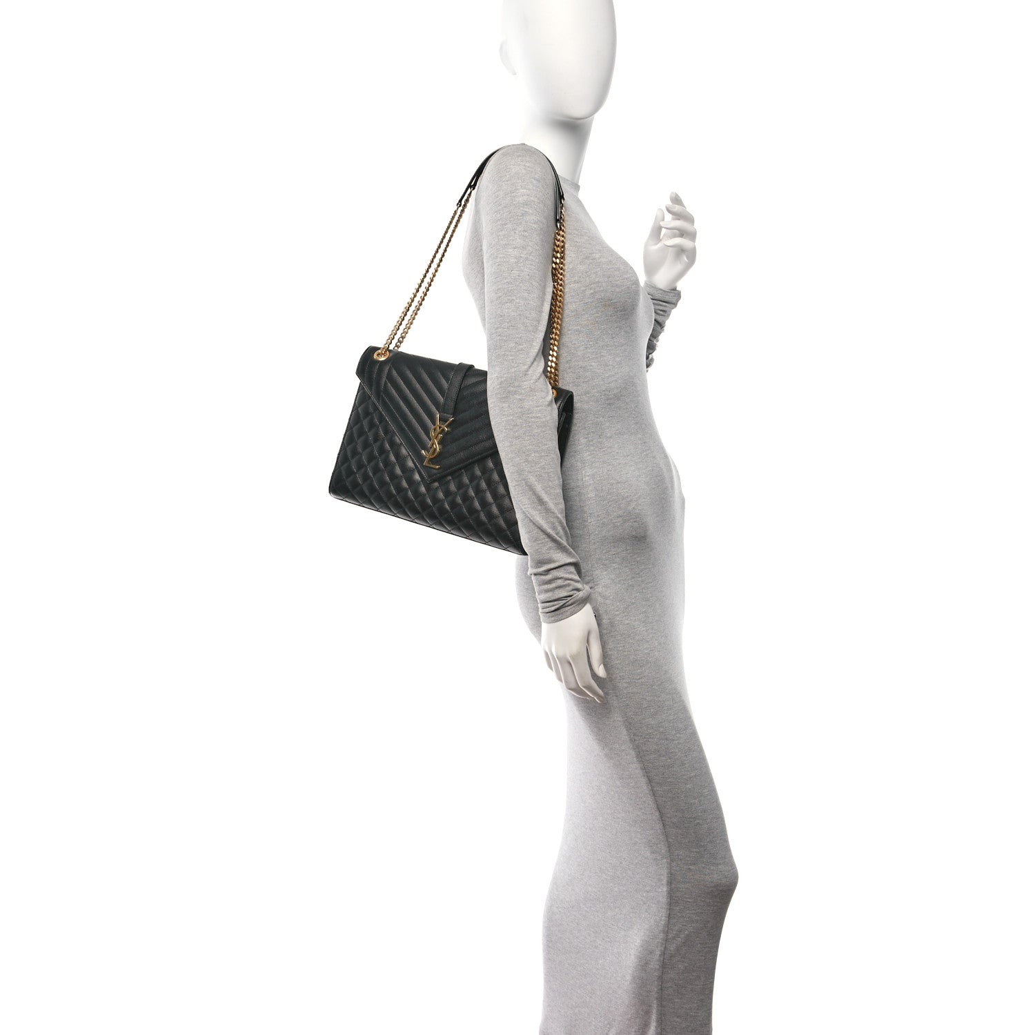 Saint Laurent Grain De Poudre Textured Mixed Matelasse Large Triquilt Monogram Satchel Black 2 of 12