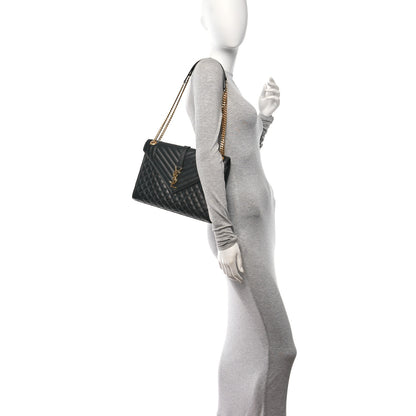 Saint Laurent Grain De Poudre Textured Mixed Matelasse Large Triquilt Monogram Satchel Black 2 of 12