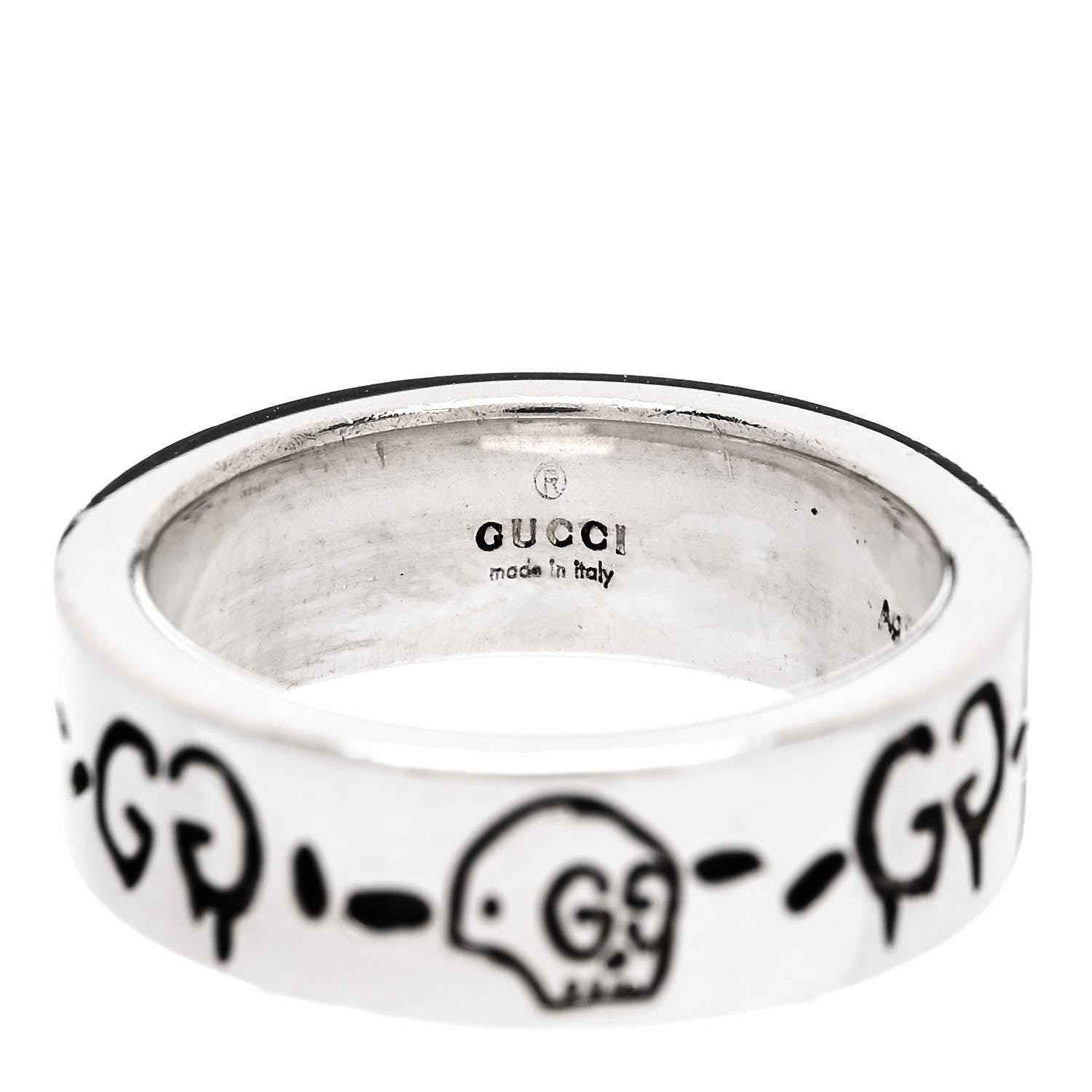 Gucci Sterling Silver Narrow GucciGhost Hamlet Skull Ring 46 3.75 4 of 6