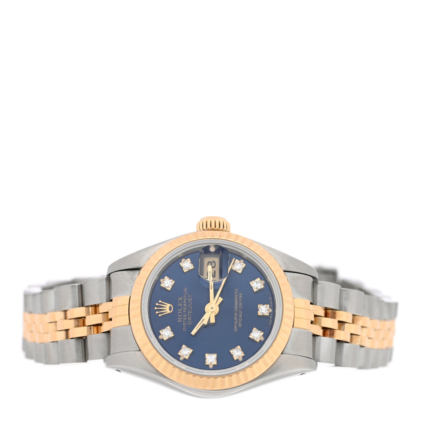 Stainless Steel 18K Yellow Gold Diamond 26mm Oyster Perpetual Datejust Watch Blue Gradient 69173