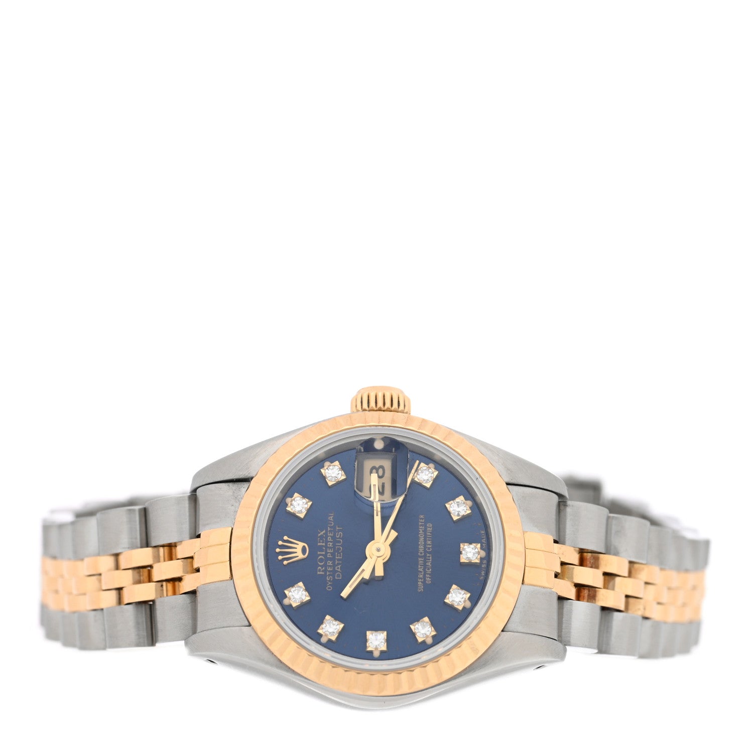 Rolex Stainless Steel 18K Yellow Gold Diamond 26mm Oyster Perpetual Datejust Watch Blue Gradient 69173 2 of 4