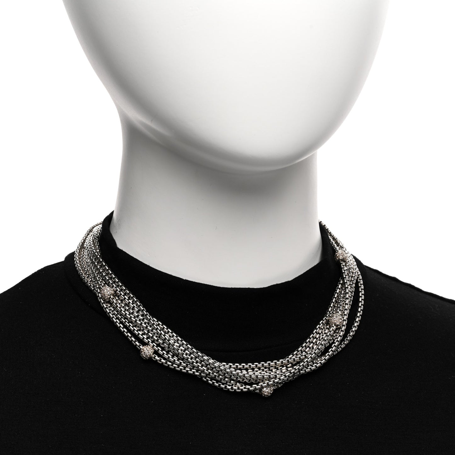 DAVID YURMAN Sterling Silver 18K Yellow Gold Diamond Eight Strand Pave Station Necklace