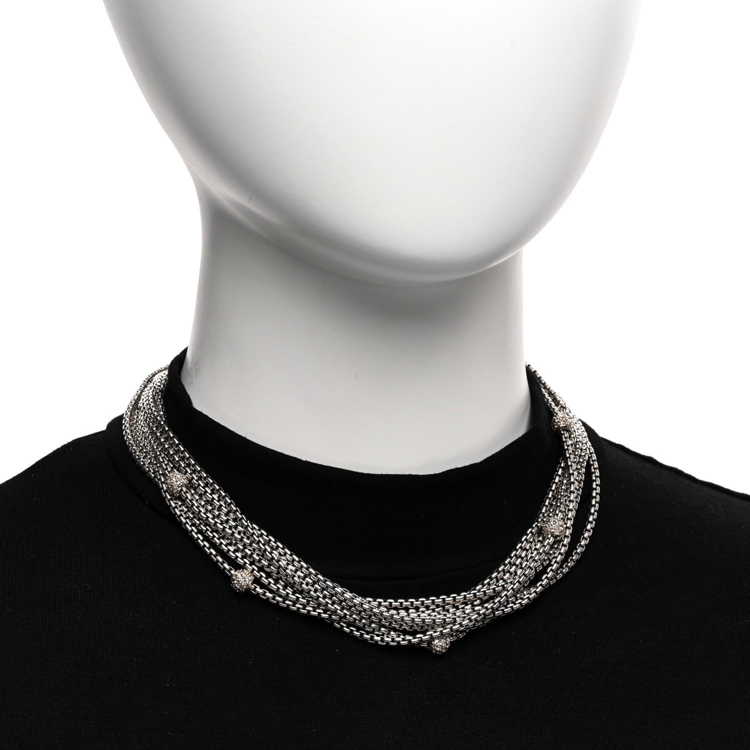David Yurman DAVID YURMAN Sterling Silver 18K Yellow Gold Diamond Eight Strand Pave Station Necklace 2 of 4