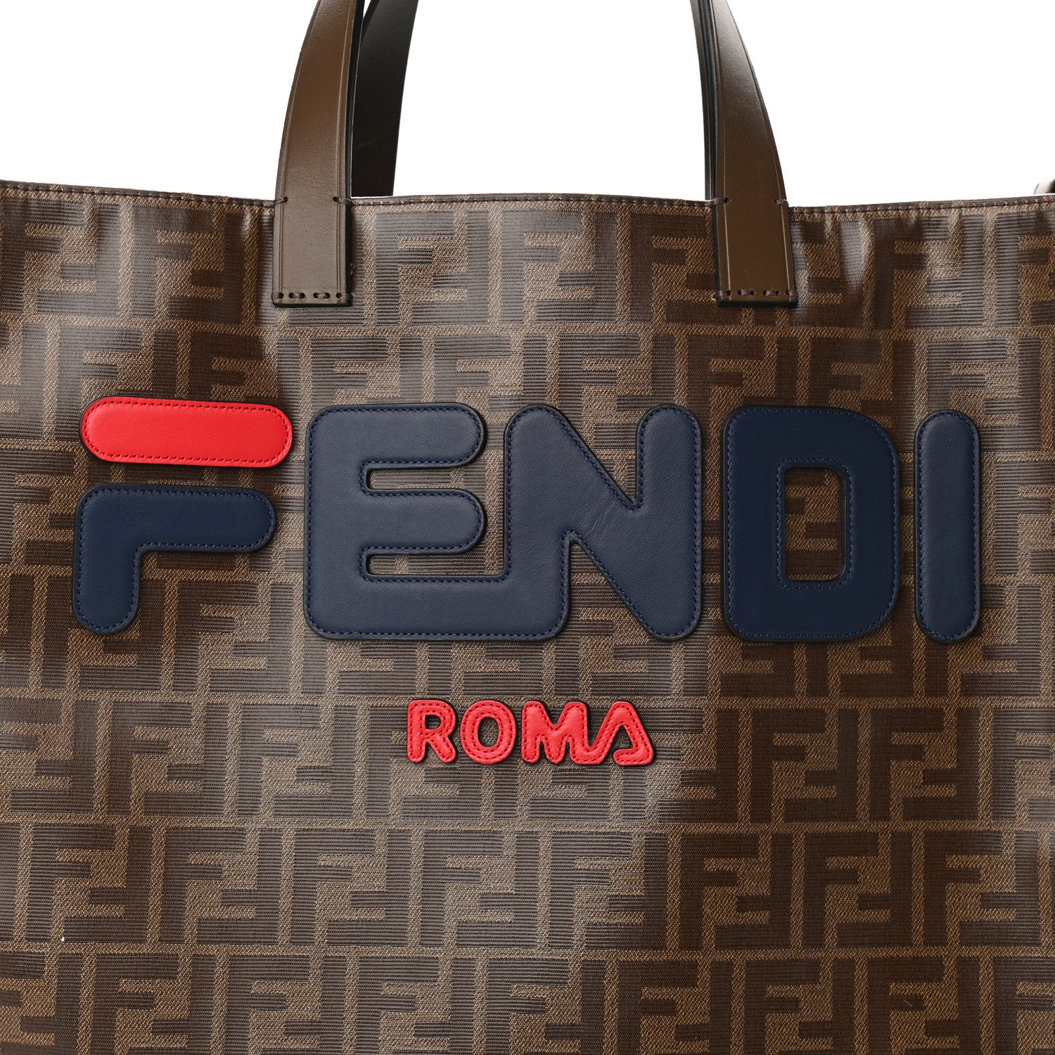 Fendi X FILA Glazed Fabric FF 1974 Mania Shopping Tote Bag Mogano Panna Blueberry 7 of 10