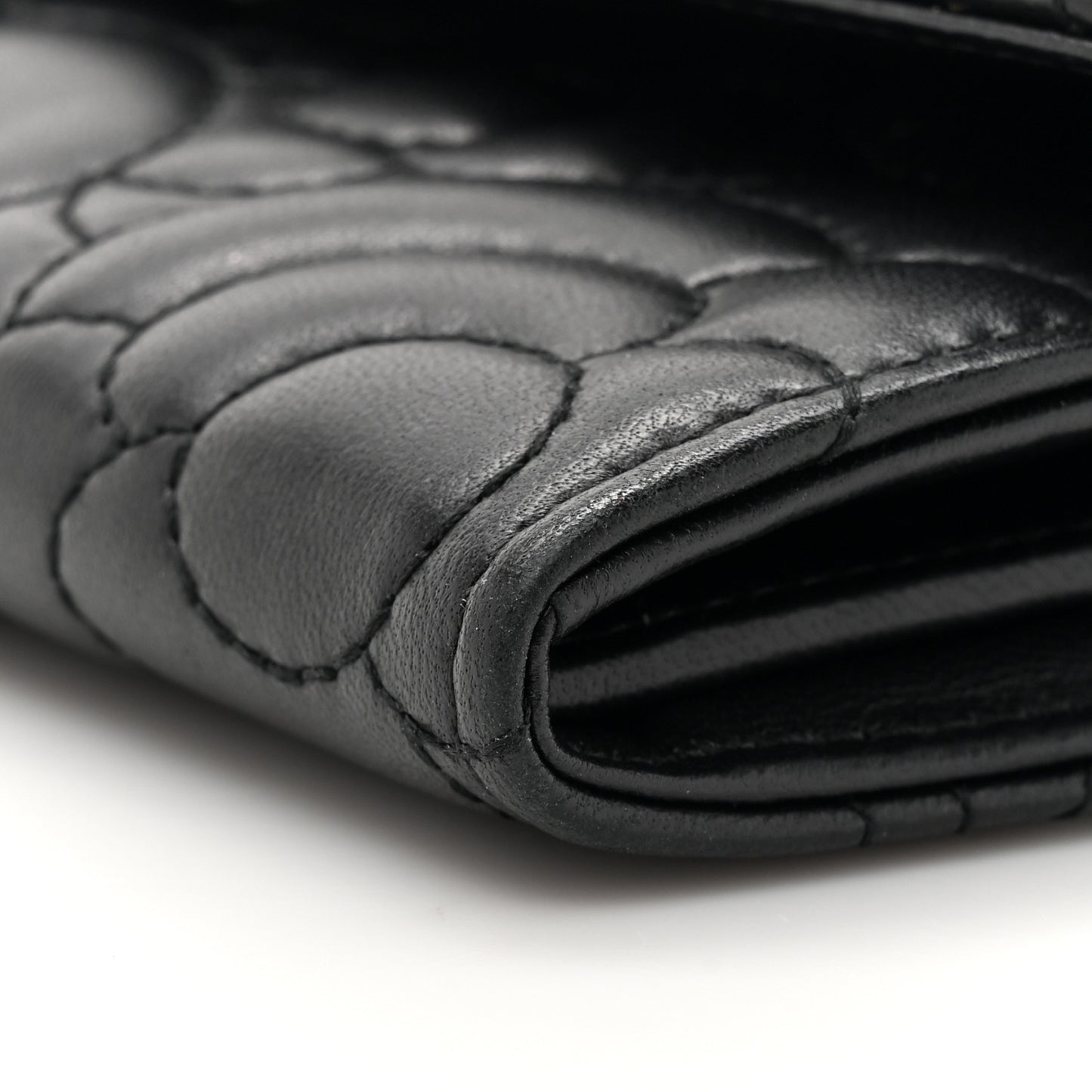 Lambskin Embossed Camellia Flap Wallet Black