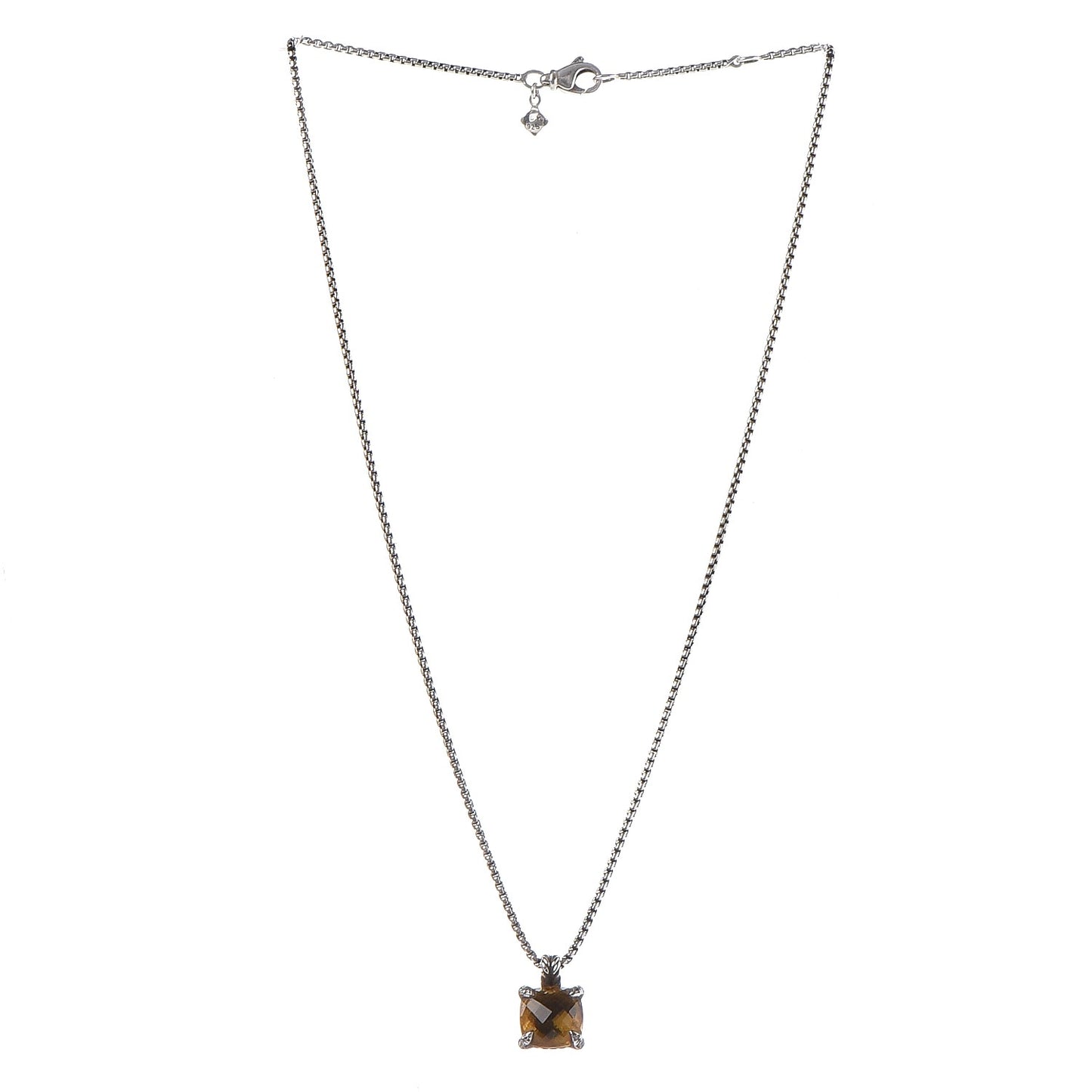 Sterling Silver Diamond Citrine 14mm Chatelaine Pendant Necklace